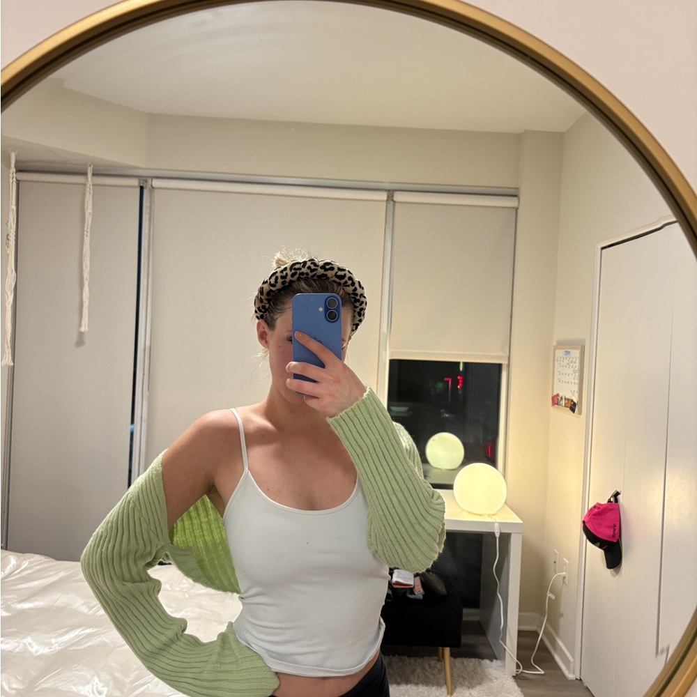 Princess Polly White Ribbed Tank with Pastel Green Cropped Cardigan